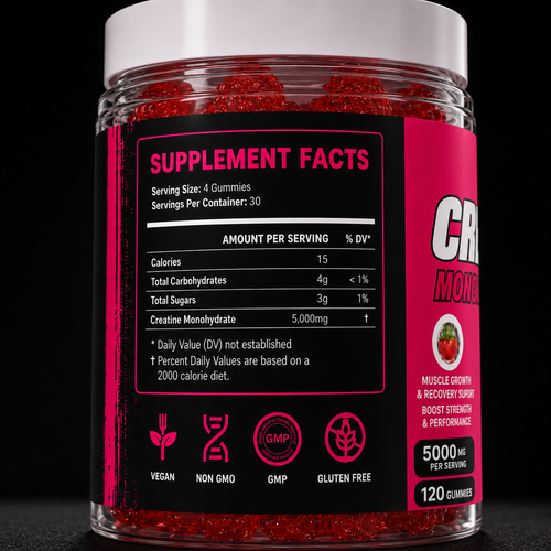 Creatine Monohydrate Gummies – Strawberry Flavor, 5000mg, 120 Gummies