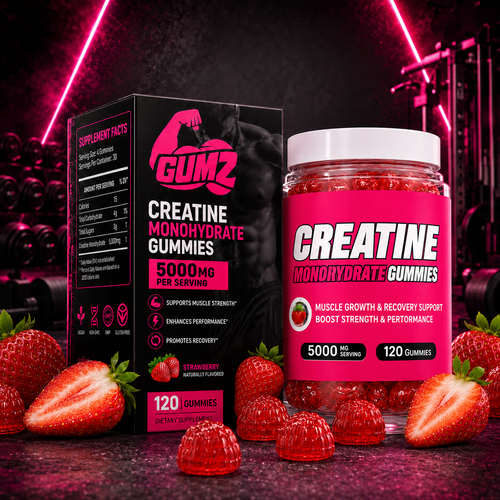 Creatine Monohydrate Gummies – Strawberry Flavor, 5000mg, 120 Gummies